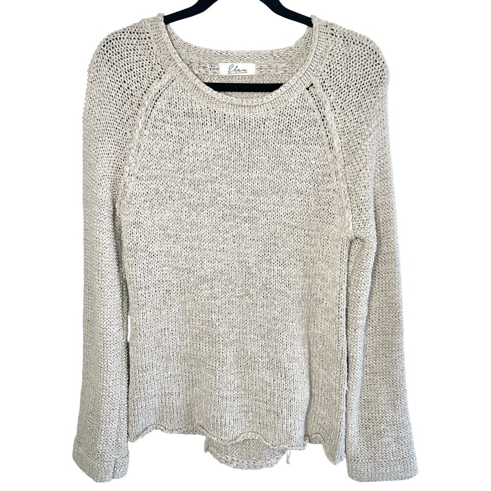 Elan Open Back Knit Sweater Beige Tan Sm Boho Raglan Sleeve Fairy Grunge Beach